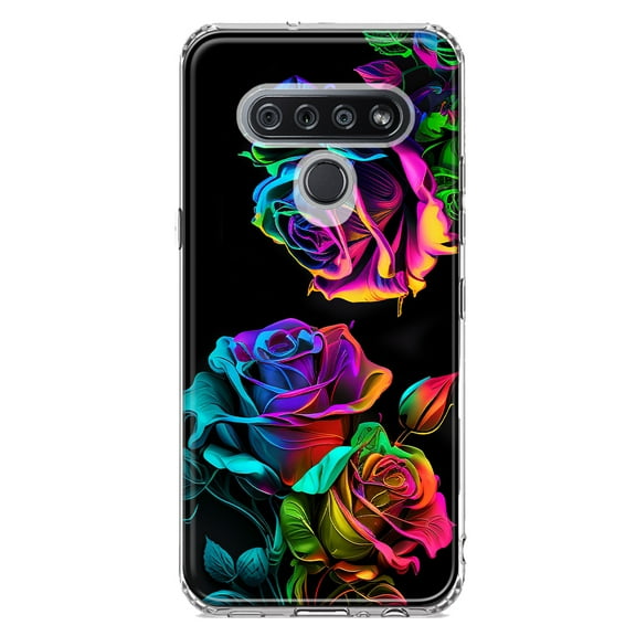 MUNDAZE LG K51 Colorful Neon Rainbow Glow Roses Double Layer Phone Case Cover