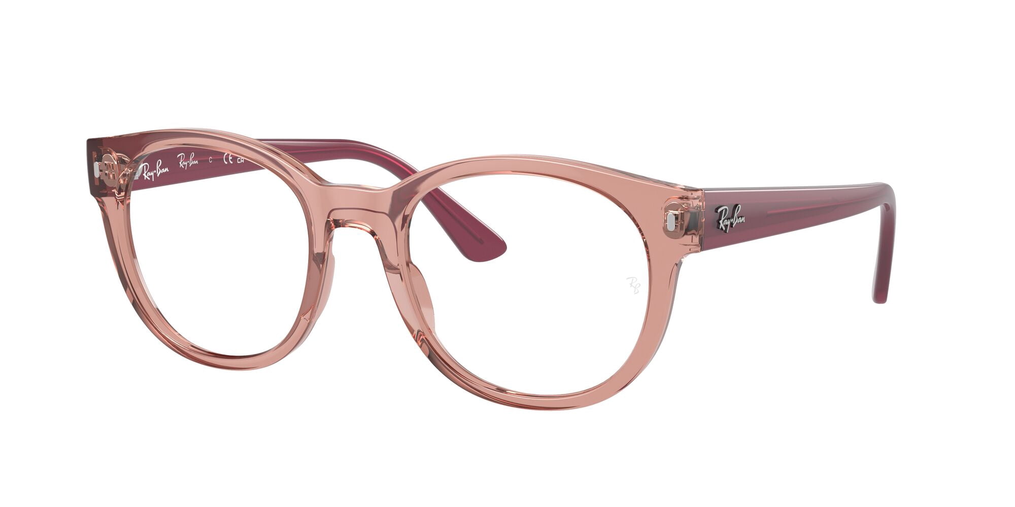 Ray-Ban Women's Size 51 Rectangular RB7227 Optics Prescription Eyeglasses with Case, Transparent Pink/Demo Lens