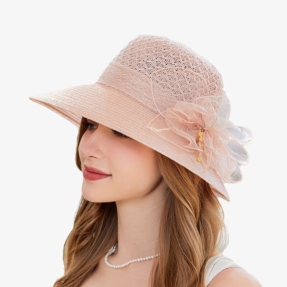 LPKRT Flower Church Hats For Womens Lightweight Wide Brim Tea Party Hat Elegant Vintage Dress Hats Pink