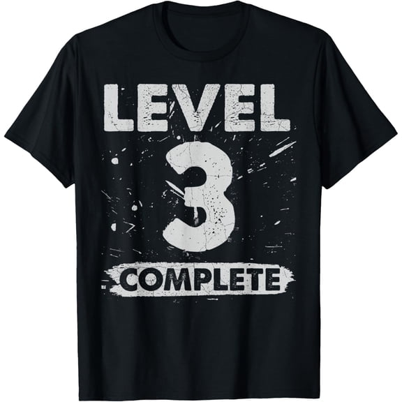 Level 3 Complete 3rd wedding anniversary 3 years T-ShirtMen's and women's gift, black and white T-shirt, size: Extra large S-4XL