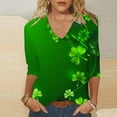 thumbnail image 2 of BLVB Womens 3/4 Sleeve Tshirt St Patricks Day Tees Shirt Shamrock Tops Casual V Neck Blouse Tops Green 10, 2 of 5