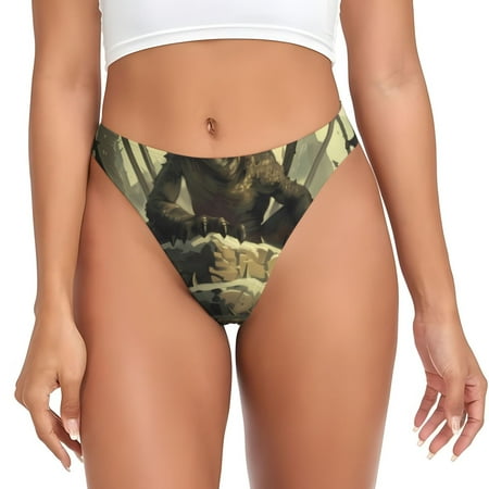 Qokaie Epic Dragon Skull Scene Printed Women s Cotton Thong Underwear  Sexy Breathable Panties G-string-Small