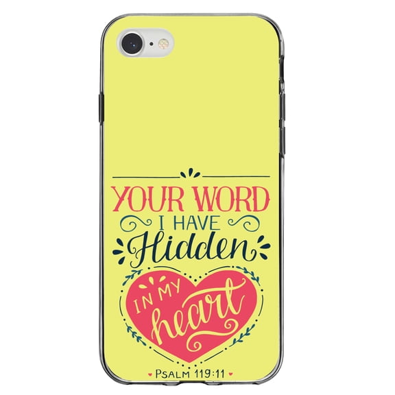DistinctInk Clear Shockproof Hybrid Case for iPhone 7 8 SE (2020 Model) 4.7" Screen TPU Bumper Acrylic Back Tempered Glass Screen Protector - Psalm 119:11 - Your Word I have Hidden in My Heart