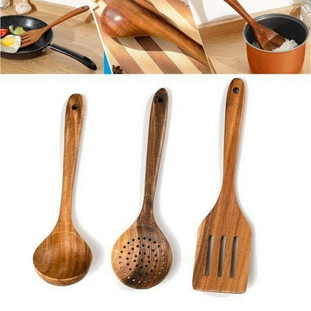 

CHUANK 3pcs Kitchen Spoon Set Household Kitchen Utensils Teak Set（leaky spoon，big spoon，three line shovel）