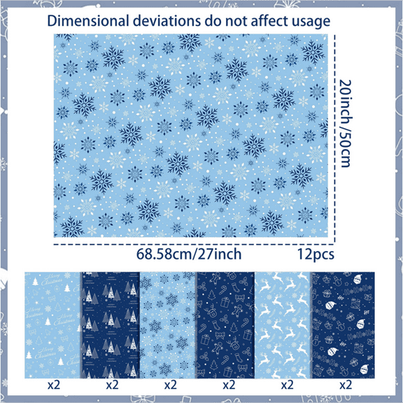 Blue Snowflake Christmas Wrapping Paper - 6 Festive Patterns, 12 Sheets for Holiday Gifts & Party Decor