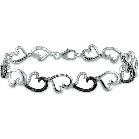 1 Carat T.W. Black and White Diamond Sterling Silver Heart Bracelet, 7.25
