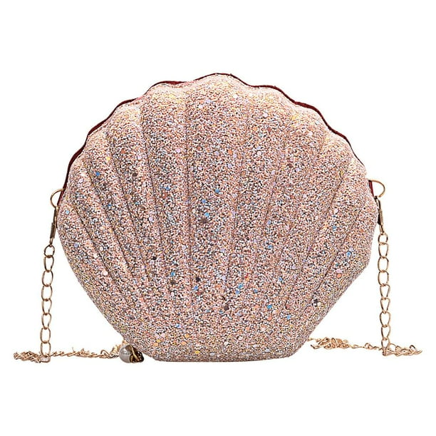 Bonitos bolsos de hombro con lentejuelas para mujer, bolsos cruzados de concha de cadena pequeña (rosa) Likrtyny Para estrenar