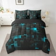 thumbnail image 3 of Teal And Black Bedding Sets Full,Neon Turquoise Geometric Check Bed in a bag 7 Piece Stereoscopic Abstract Plaid Grids Bed Comforter Set Adults,Geometry Square Bed Set, 3 of 6