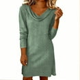 thumbnail image 3 of BLTIBY Women's Cowl Neck Eyelet Mini Dress Spring Summer Casual Dresses Loose Long Sleeve Beach Party Cocktail Dresses Green L, 3 of 7
