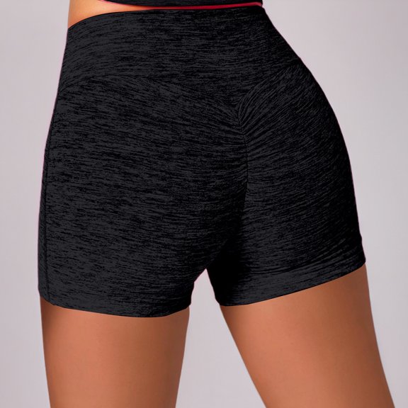 Yoga Shorts for Women Gym Shorts Ruched Brushed Fabric High Waist Lifting Stretchy Slim Fit for Workout Wear Black L