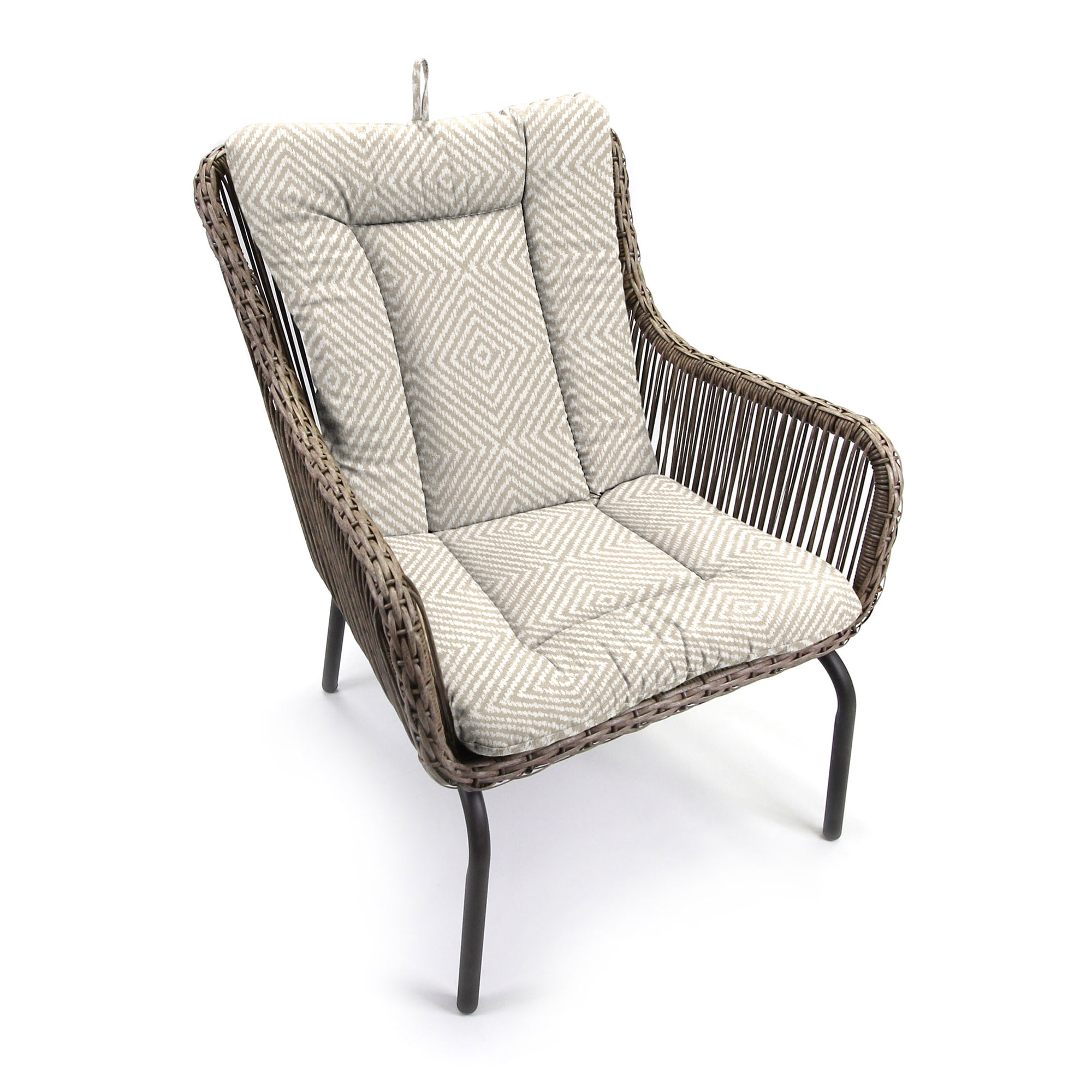 Jordan Manufacturing 38" x 21" Encore Birch Taupe Diamond Rectangular Outdoor Wrought Iron Chair Cushion with Ties and Hanger Loop (2 Pack)