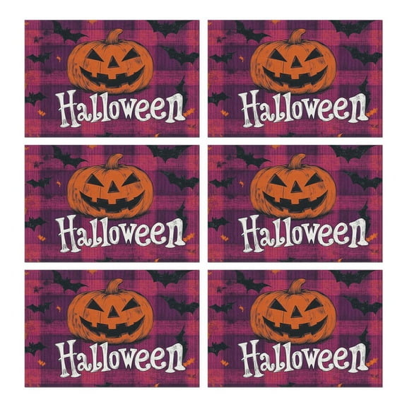 Table Mats Set of 6 Lantern Pumpkin Halloween Spooky Table Mat Washable Anti-Skid Outdoor Indoor Table Mats for Wedding Restaurant & Camping 12x18in Seasonal Fall Holiday Table Mats