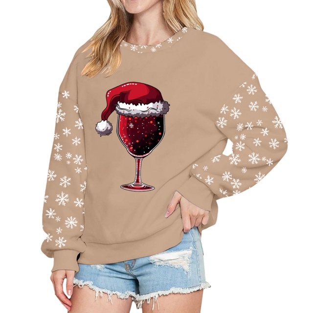 EHQJNJ Chandails en Molleton pour Femmes Pull Graphique Tendance Pull de Noël pour Femmes Col Rond Pull Col Rond Chandail en Molleton Imprimé Festif Haut Décontracté Chandail en Molleton pour Femmes Maman Graphique