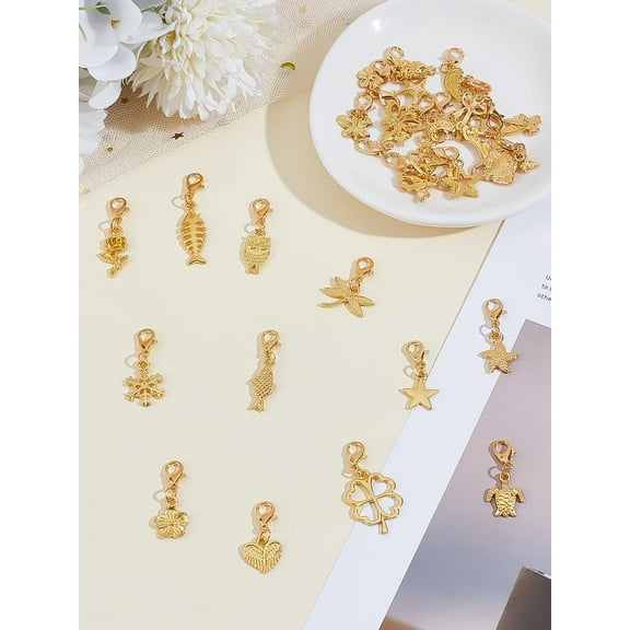 30Pcs Lobster Clasp Charm Alloy Pendant Decorations for Women Purse and Backpack Ornament Handbag Car Key Hanging Decoration 22.5-35.5mm Gold