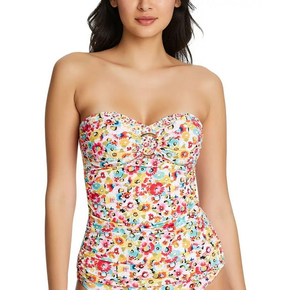 Bleu Rod Beattie MULTI Flower Hour Draped Ring Tankini Swim Top, US 10