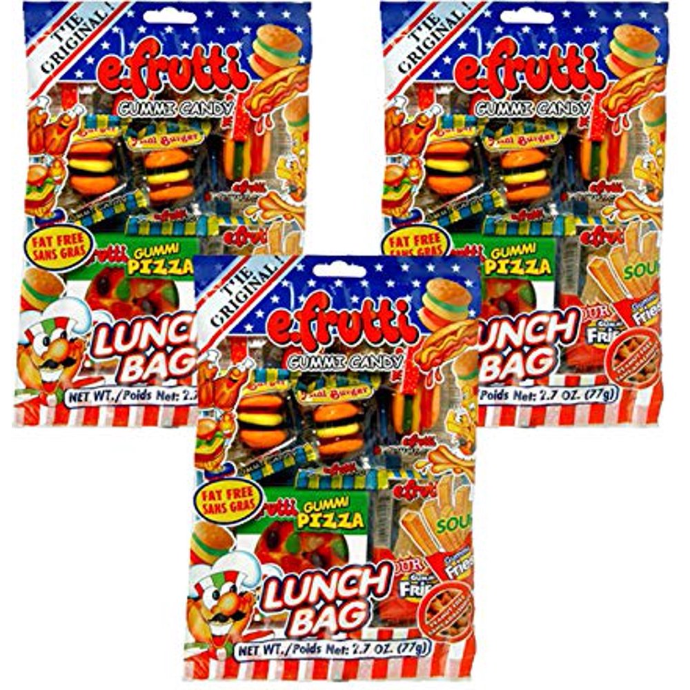 E.Frutti Lunch Bag Gummy Candy Burgers, Pizza, Fries, 2.7Ounce Bags (3