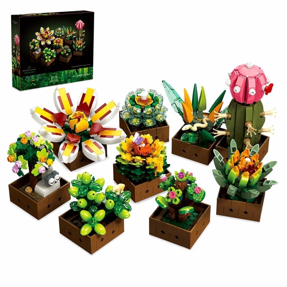 913 PCS Flower Building Blocks, Succulent Plant Bonsai Building Block Sets for Adults, Plastic Building Kits for Adults, Mini Botanical Flower Building Set for Home Office Decor