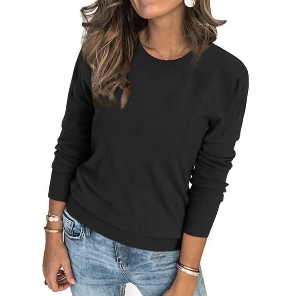 SOMER Fall Sweaters for Women Cozy Cropped Lightweight Casual Pullover Long Sleeve Crewneck Knit Fall Womens Sweaters Textured,2025 Black Purple Green
