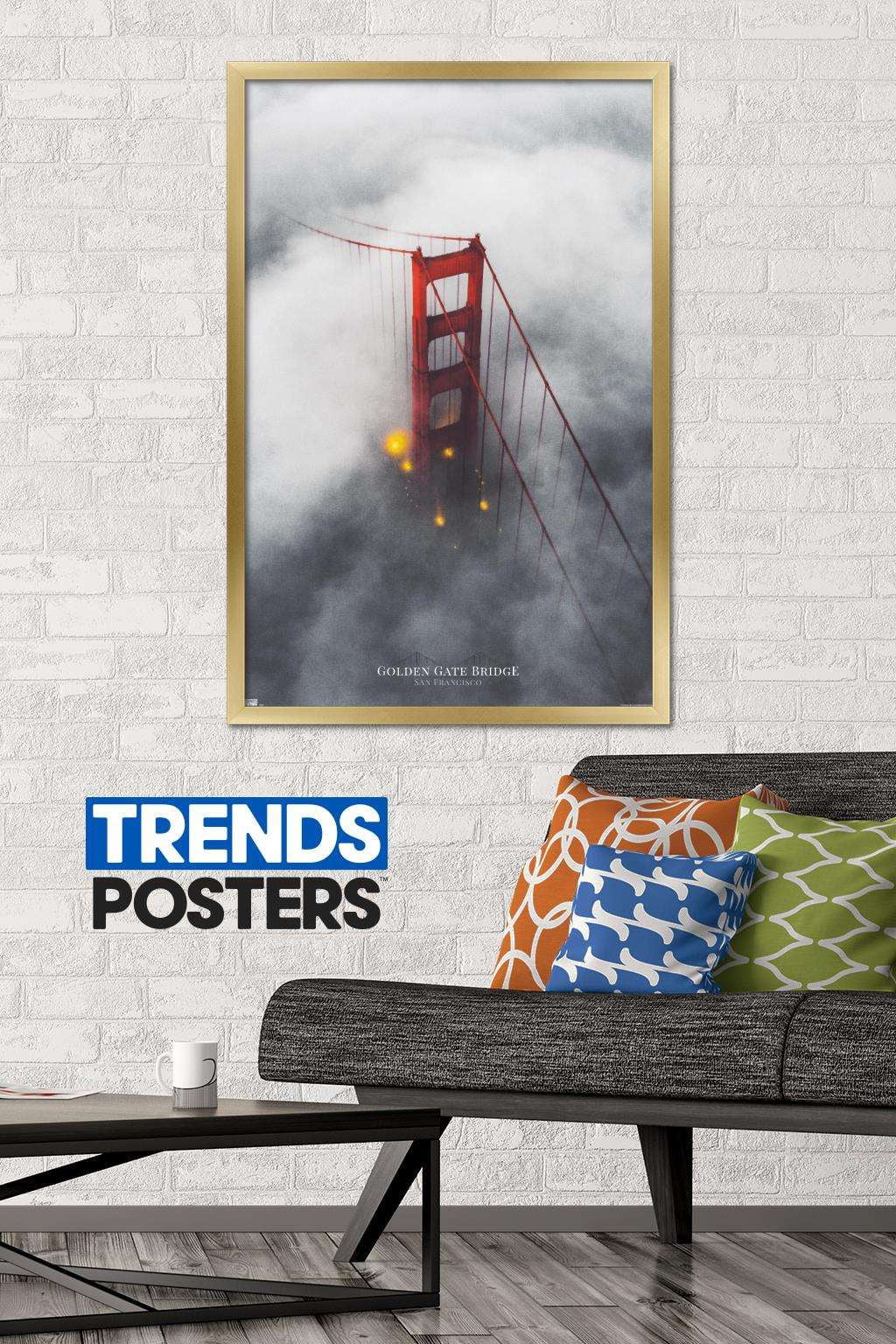 San Francisco - Foggy Bridge Wall Poster, 22.375" x 34", Framed
