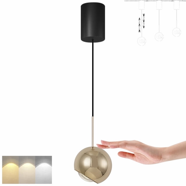 FSLiving Lampe de Pendaison Réglable en Hauteur Type J avec Contrôle Tactile Gradation Continue 10W 3 Couleurs Intérieur le Lampe de Pendaison, Or - 1 Pack