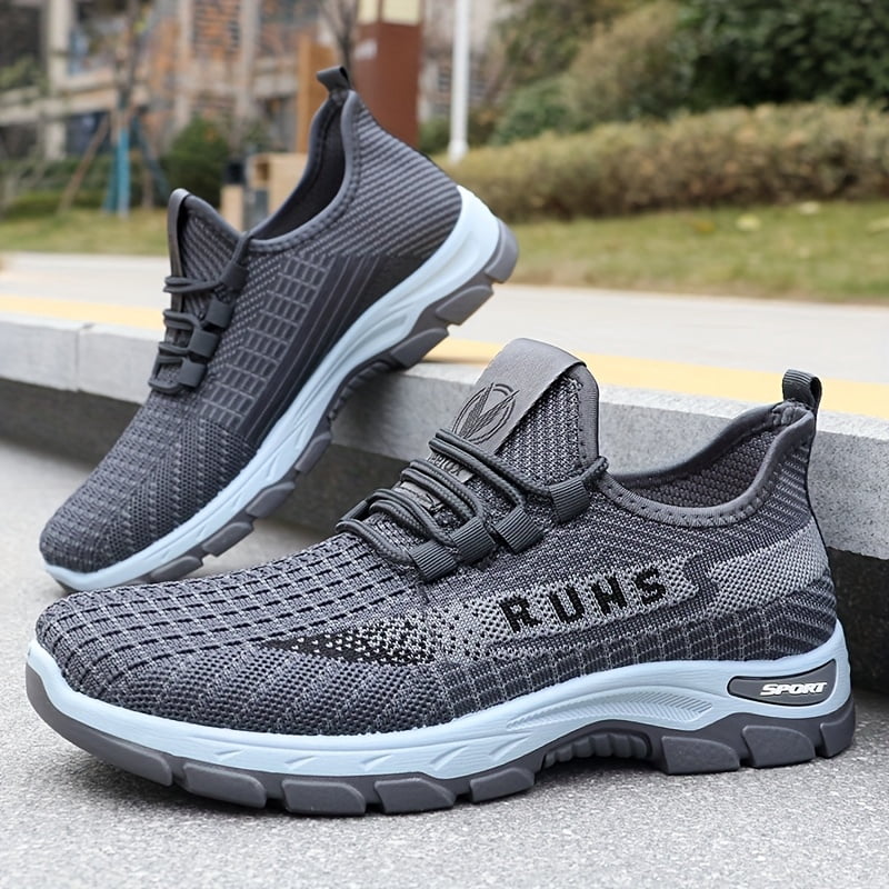 Men'S Breathable Mesh Sneakers with Rubber Sole - Lightweight Low-Top Design for Hiking & Casual Wear, Black & Orange Accents, Lace-Up Closure, Spring/Summer Outdoor Shoes, Hiking Footwear, Stylish