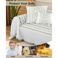 thumbnail image 4 of Sage Green Boho Sofa Couch Covers for 3 Cushion Couch,Washable L Shape Sectional Sofa Covers for Loverseat/Pet/Kid,White Bohemia Tribal Geometric Stripes Slipcover Throw Blanket Futon Cover 71x134, 4 of 8