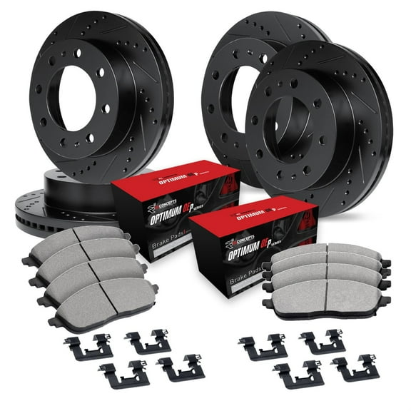 R1 Concepts Drilled and Slotted Black Disc Brake Rotor Set with Optimum Oe Pads and Hardware WHUH2-54439