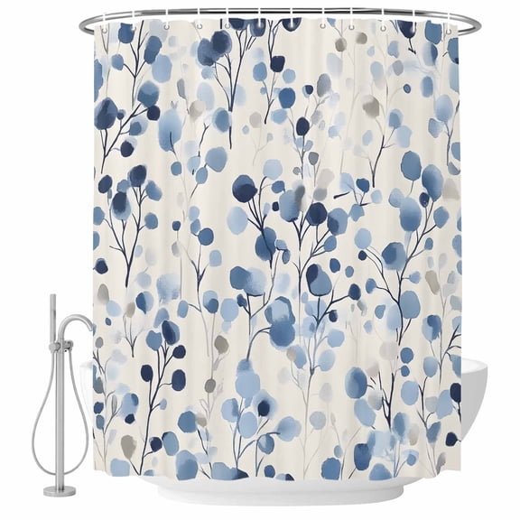 Blue Botanical Shower Curtain Set - Extra Long 72" x 96" Washable Bathtub Curtain with 12 Hooks, Country Spring Summer Floral Leaves Waterproof Fabric Stall Shower Curtains for Bathroom Décor