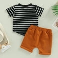 thumbnail image 4 of Bagilaanoe 2pcs Toddler Baby Boy Short Pants Set Short Sleeve Striped Print T Shirt Tops + Shorts 6M 12M 18M 24M 3T Kids Casual Summer Outfits, 4 of 9