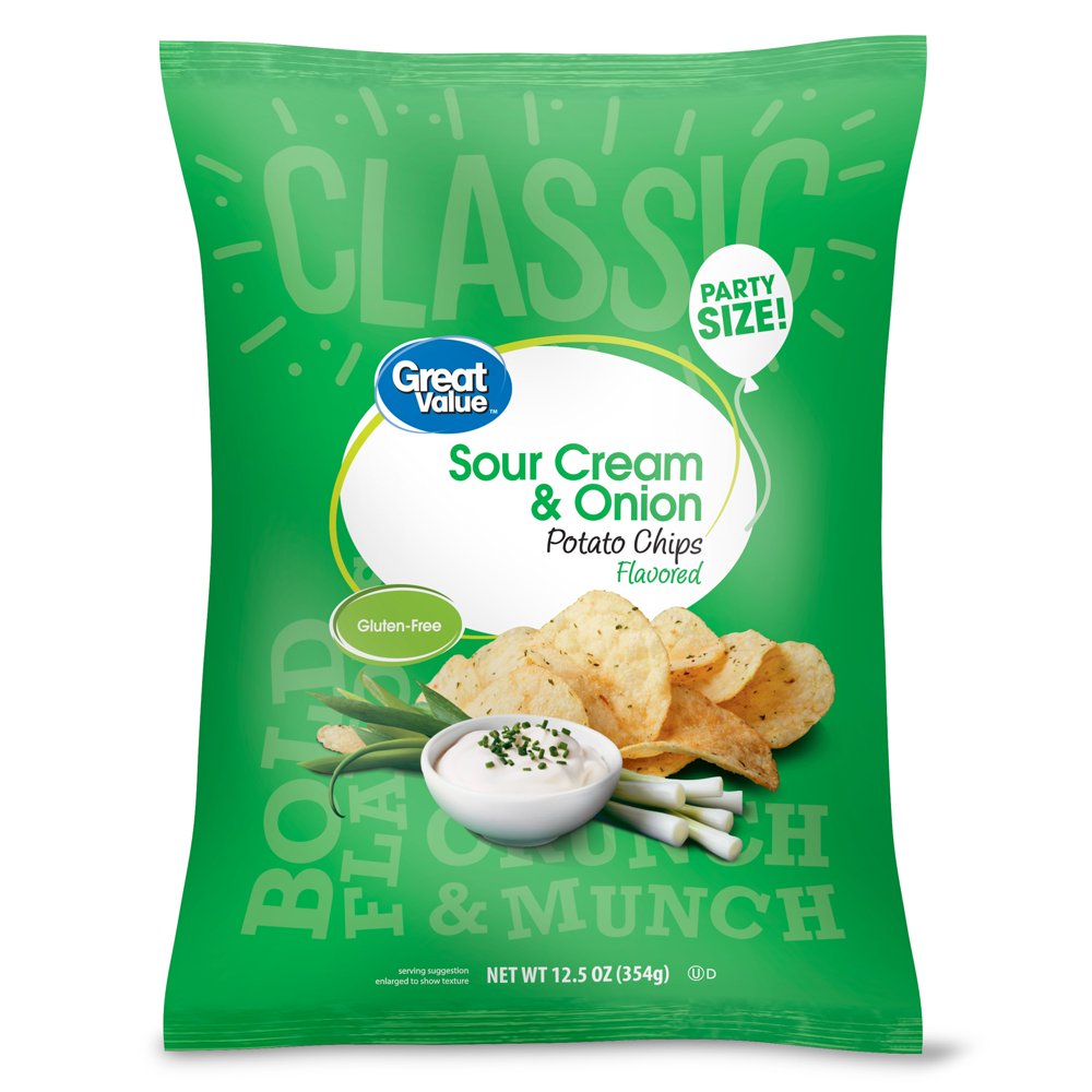 Great Value Party Size Sour Cream & Onion Potato Chips, 12.5 oz