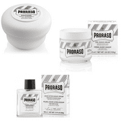Angle View: Proraso for Sensitive Skin Set: Pre-shave Cream 3.6oz + Shave Soap 5.2oz + Aftershave Balm 3.4oz + Makeup Blender