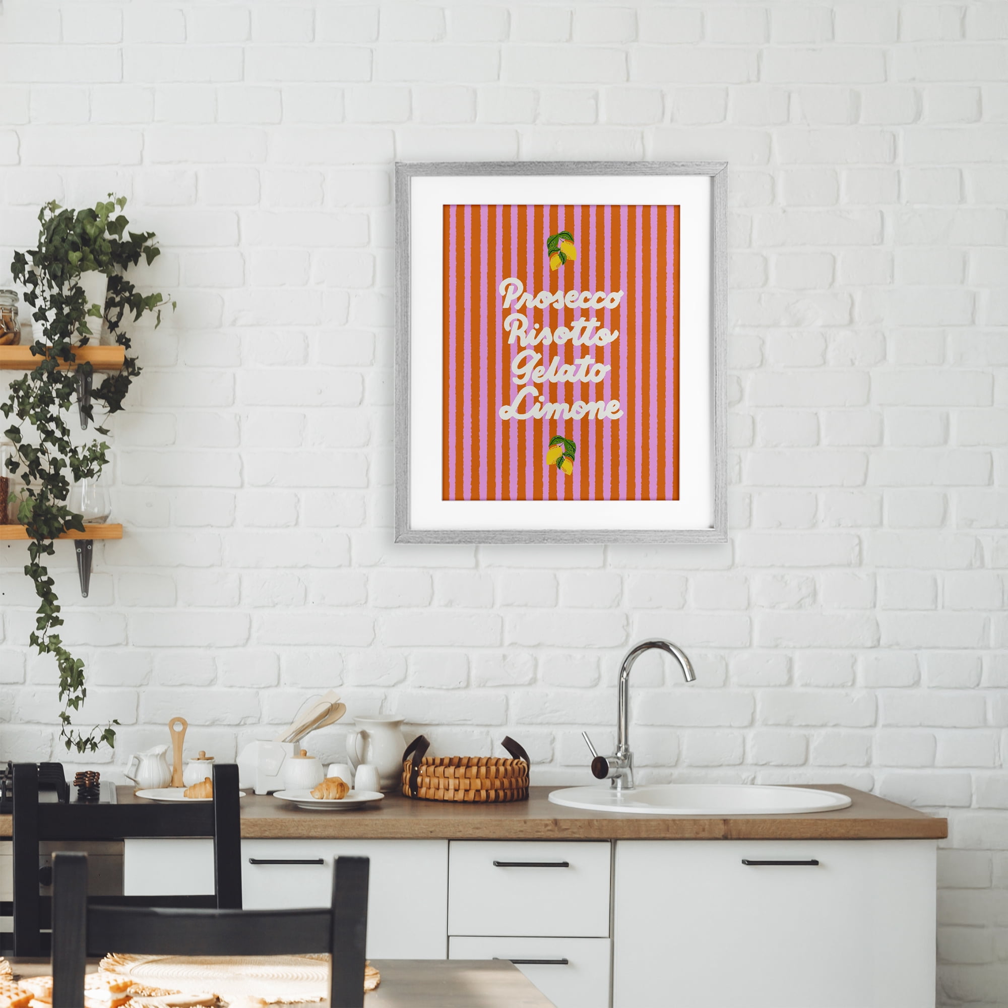 Stupell Industries Italian Enjoyment over Stripes Gray Framed Print Under Glass, design by Indira Prieto | IndySign