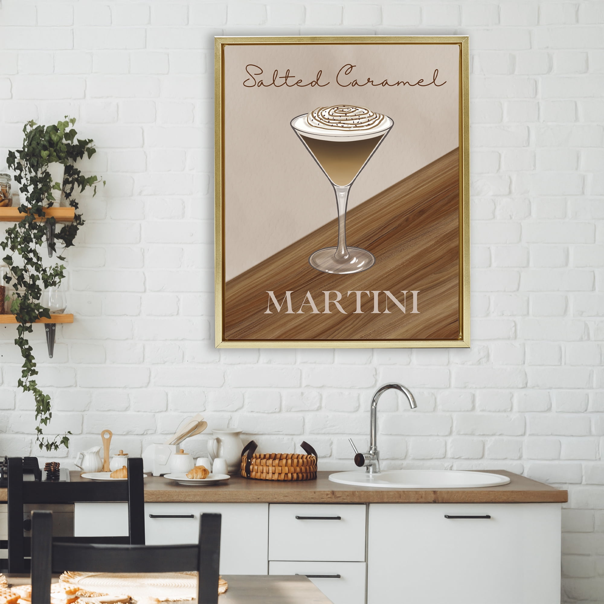 Stupell Industries Salted Caramel Martini Gold Framed Floater Canvas Wall Art, design by Marcus Prime