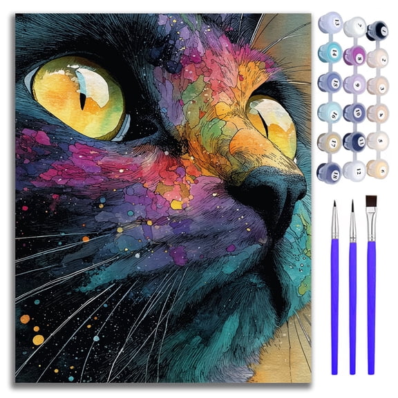 Mosaflare Cat Paint by Numbers Kit for Beginners,DIY Craft for Adults,Gift Home Wall Decor 16x20 Inch Oil Painting Kits