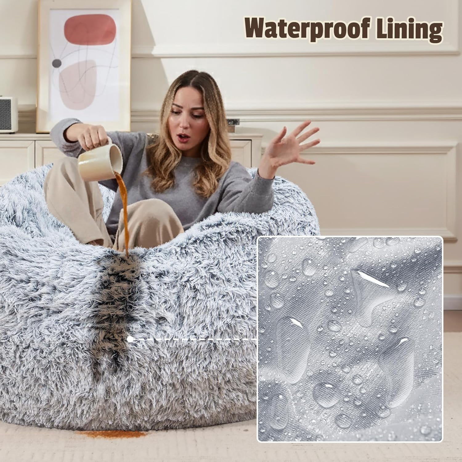 Comfy Soft Bean Bag Chair Cover for Teens Adults Boys, Living Room Furniture No Filler Cover Only, Stuffed Animal Bean Bag Chair with Side Pocket Anti-Slip Bottom
