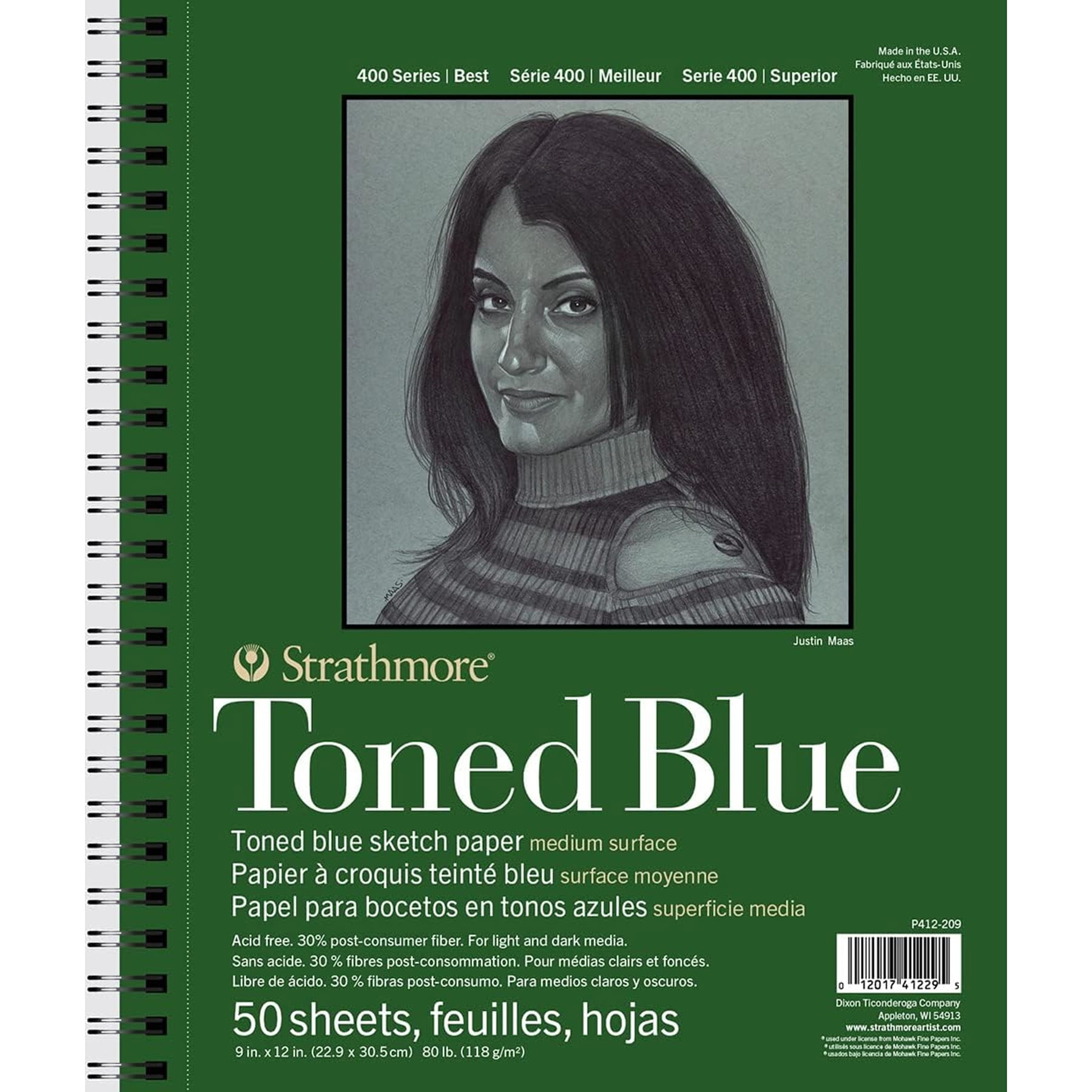 Strathmore 400 Series Sketch Pad, Recycled, Toned Blue, Side Wire Binding, 50 Sheet, 9x12 inch, Pack of 2
