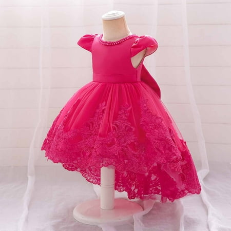 

LFEOOST Newborn Embroidered First Communion Wedding Princess Dresses Kids Baptism Birthday Prom Ball Gown Age 1-8 Years (Hot Pink 110)