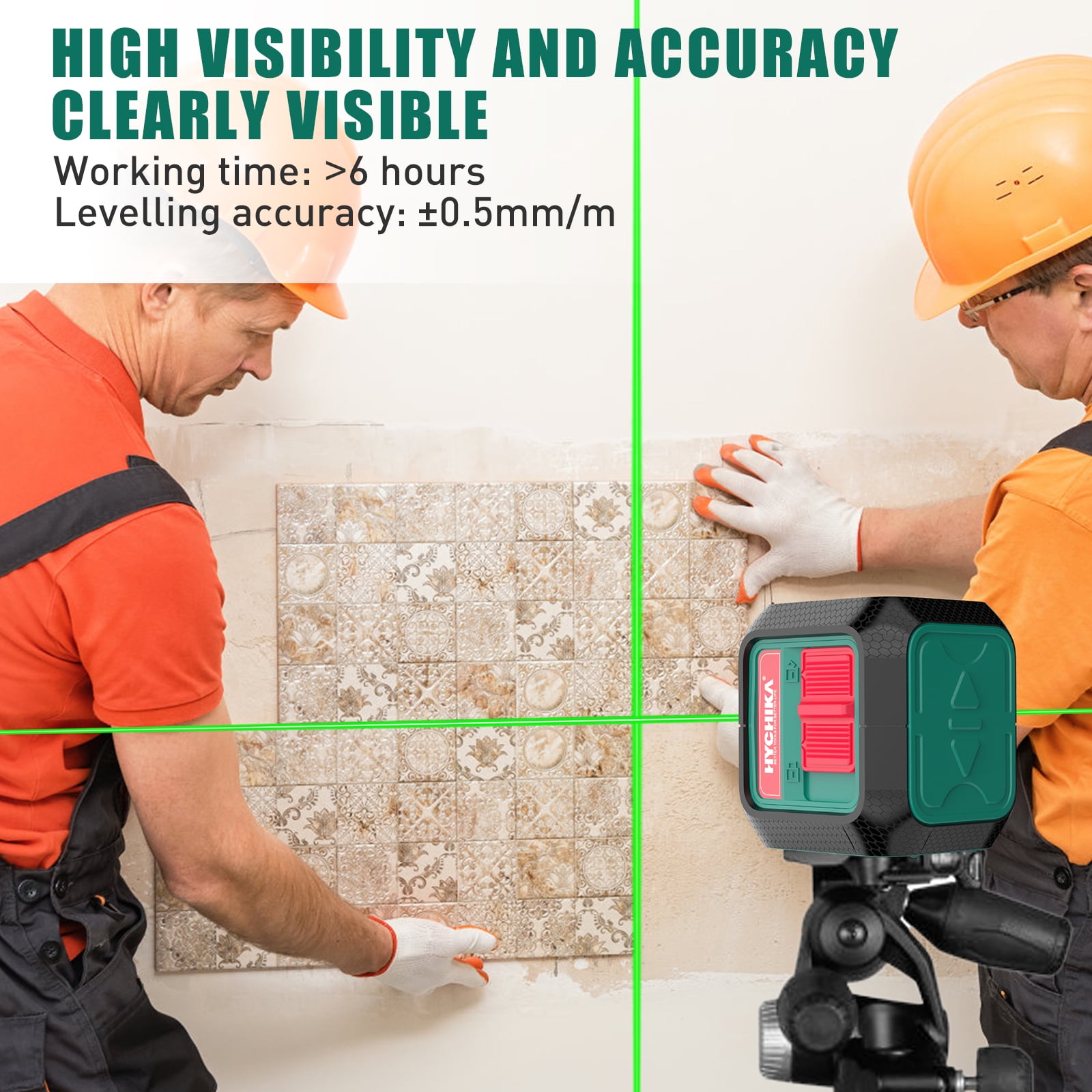 HYCHIKA Self-Leveling Green Laser Level 50ft Horizontal and Vertical Cross Line Laser with Battery Magnetic Base for Construction, Picture Hanging, Home Renovation