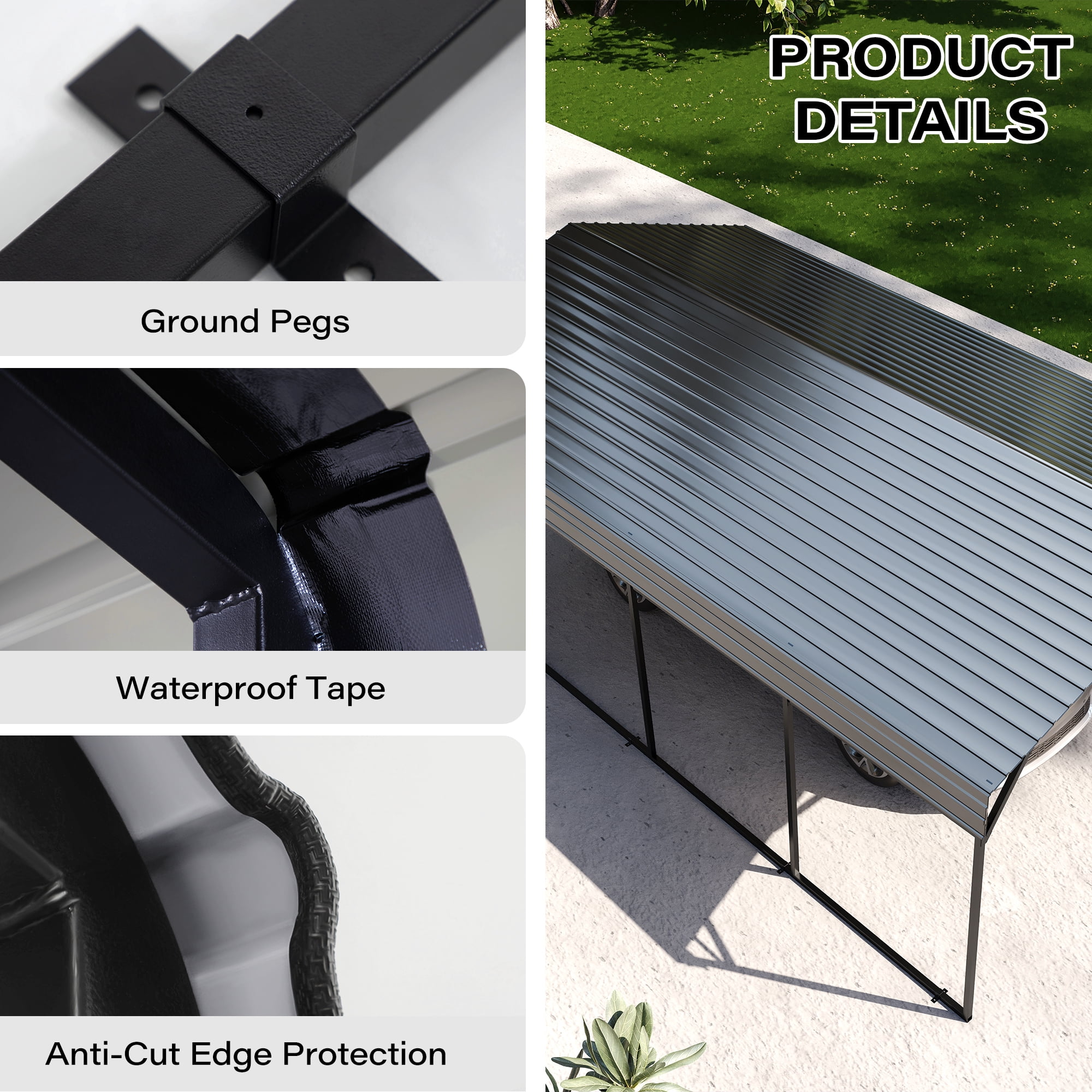 LAUSAINT HOME 12' x 20' Outdoor Metal Carport, Heavy Duty Waterproof Carport with Steel Panels for Car, Boat, Truck