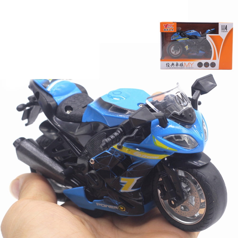 SunYueY 1/14 Simulation Motorcycle Pull Back Model with LED Music Learning Kids Toy,Perfect Intellectual Toy Gift Set Blue
