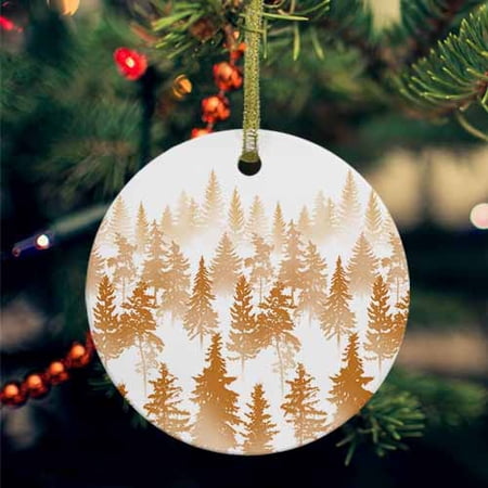 Burnt Orange Forest Ceramic Ornaments Contemporary Silhouette Abstract Art Round Porcelain Hanging Ornaments with Gold String Xmas Decorations Keepsake Gifts for Holiday Home Party 3