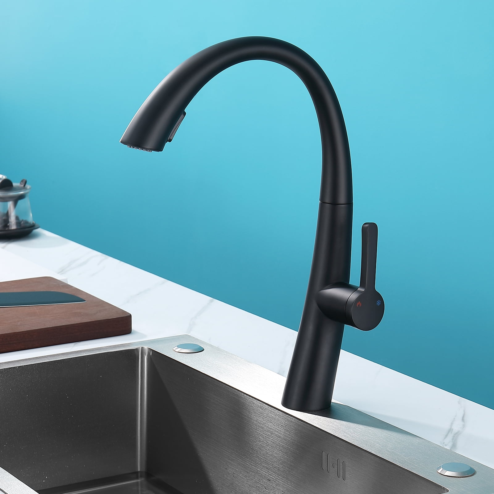 Izzovium Stainless Steel Pull Out Kitchen Faucet, Single Handle High-Arc Matte Black Faucet with 1.5GPM Flow, 360° Rotation & Dual Spray Modes, 27.56" Hose for Easy Cleaning