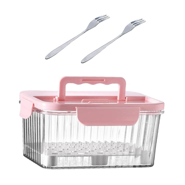 Lonchera portátil de frutas reutilizable con tapa, ideal para fiestas escolares y oficinas. Rosa 1600ml