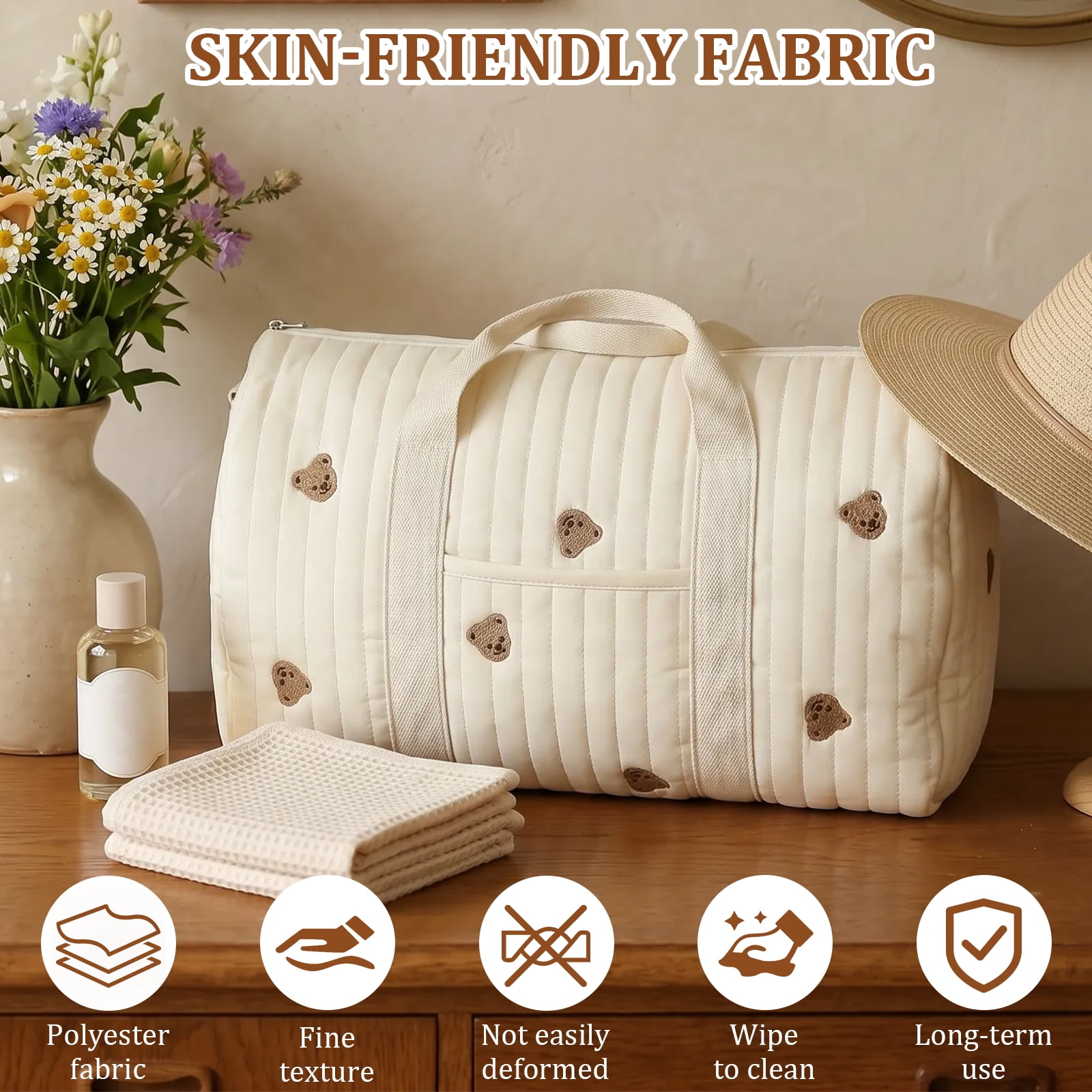 Ikoopy Diaper Bag Tote，Diaper Tote Bag Foldable Baby Diaper Bag Tote with Wide Opening and Smooth Zipper for Clothing Personal Items