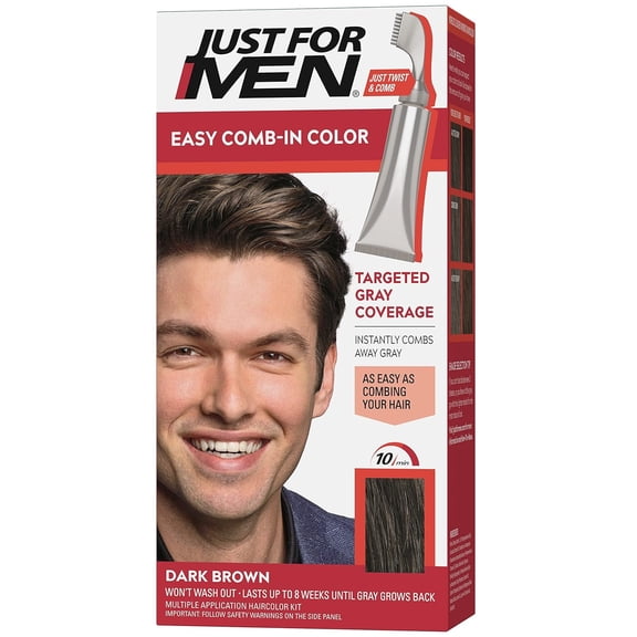 Just For Men Easy Comb-in Hair Color for Men with Applicator, Dark Brown, 1 Kit