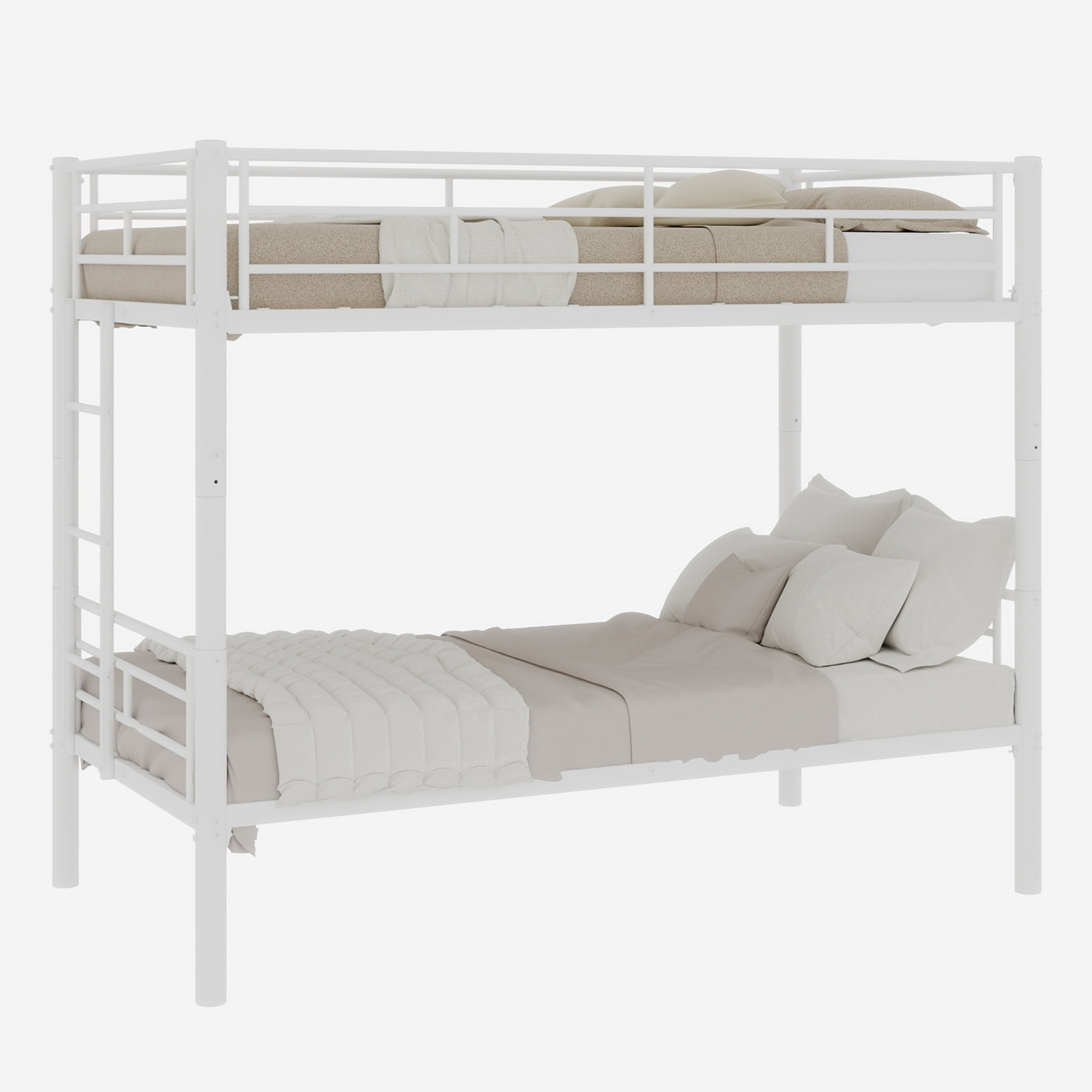 Mintazer Twin Over Twin Convertible Metal Bunk Bed, Bunk Bed Frame with Guardrails and Ladder for Kids Teens Bedroom Dorm Apartment, White