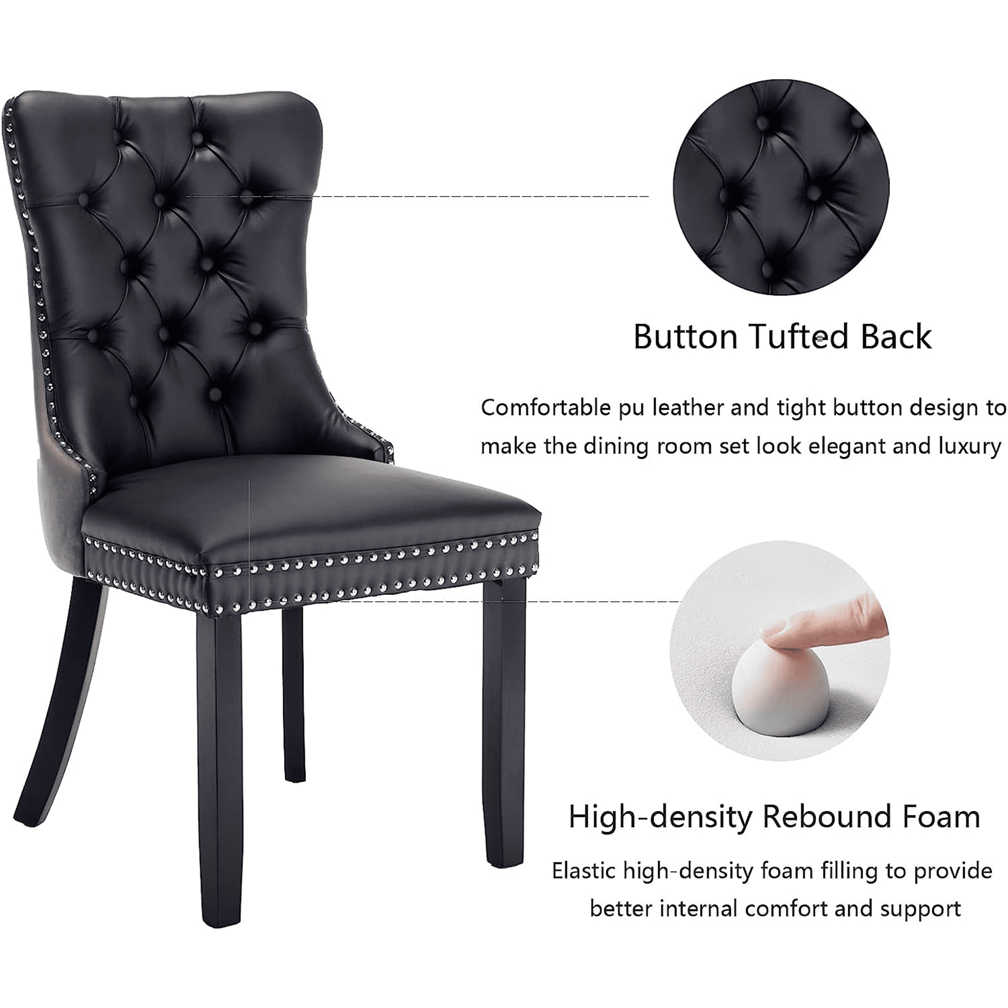 LegaHome Dining Room Chairs Set of 2, Modern Upholstered Velvet and PU Leather Dining Chair with Nailhead Trim and Solid Wood Legs, Tufted Button Padded Chairs Set for Kitchen Dining Room, Gray&Black
