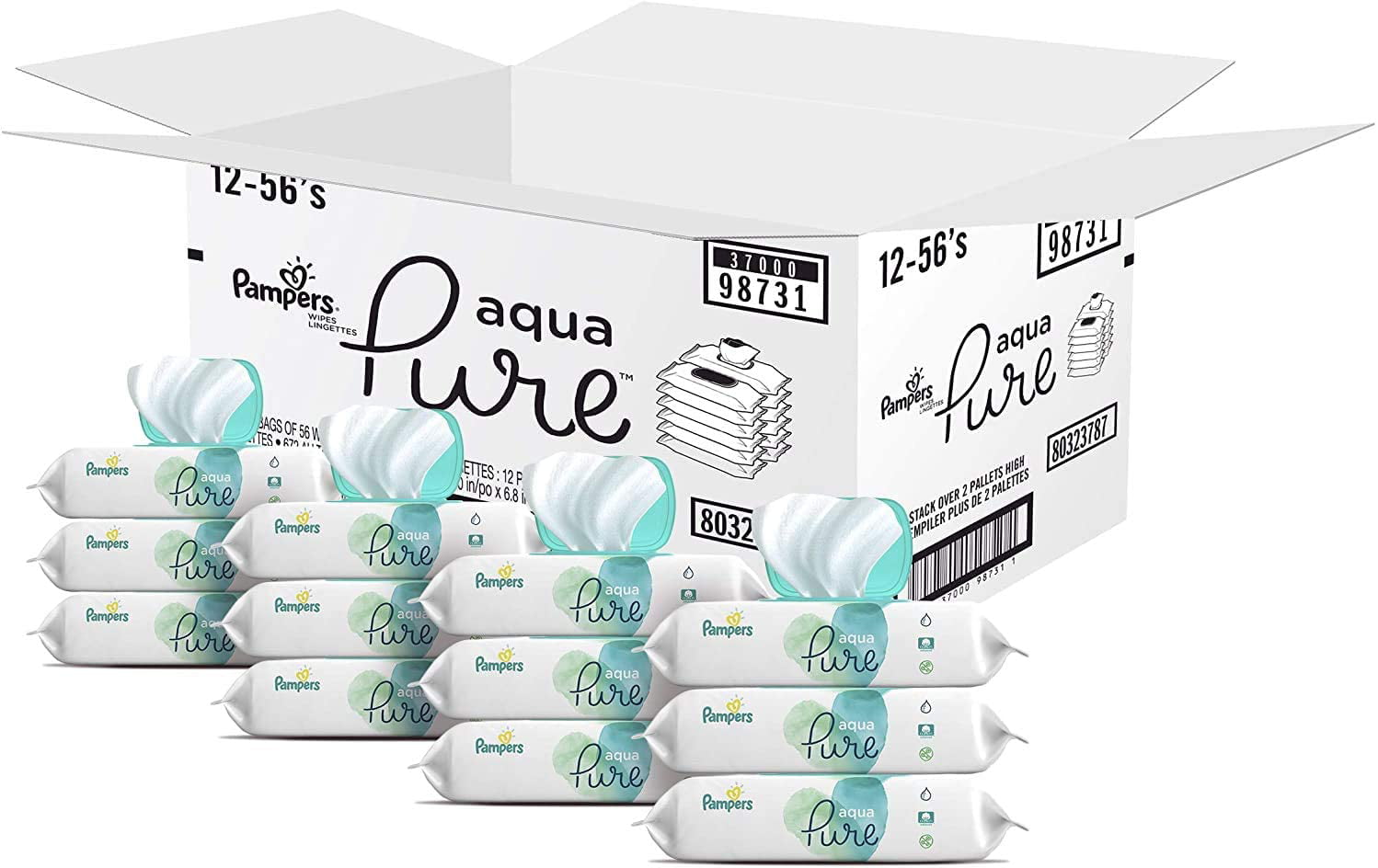 Hypoallergenic and Unscented Pampers Aqua Pure 12 Pop-Top Packs Sensitive Water Baby Wipes 672 Count 