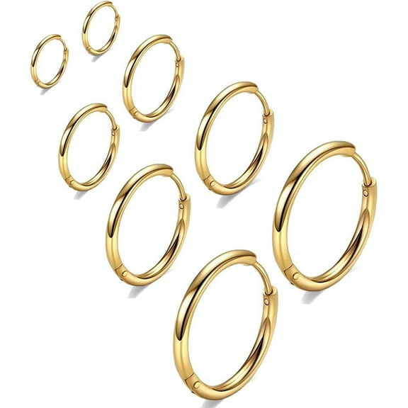 QIANJIA 316L Surgical Stainless Steel Huggie Hoop Earrings 6mm 8mm 10mm 11mm 12mm 14mm Hypoallergenic Earrings Hoop Cartilage Helix Lobes Hinged Sleeper Earrings For Men Women