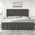 thumbnail image 6 of Homhougo King Size Bed Frame with 4 Storage Drawers and Headboard Adjustable, Dark Gray Upholstered Platform Bed Frame King No Box Spring Needed with Wooden Slats Support, Noise Free, 6 of 9